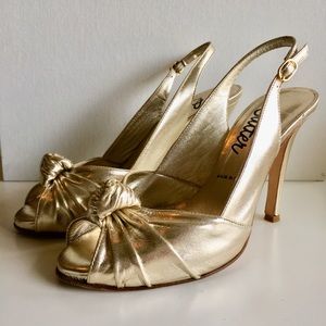 Butter Shoes | Pale Gold Leather Slinky Peep Toe